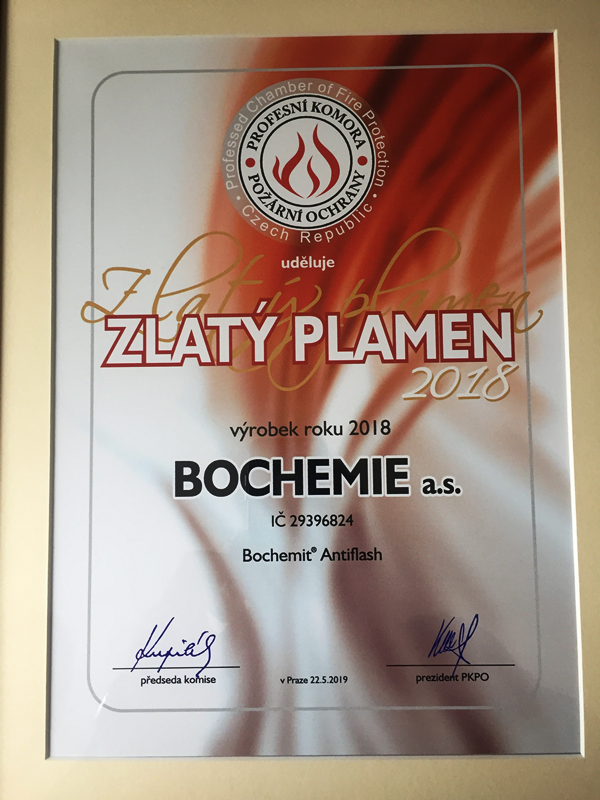 BOCHEMIT Antiflash gewann eine Auszeichnung der Professionellen Brandschutzkammer der Tschechischen Republik